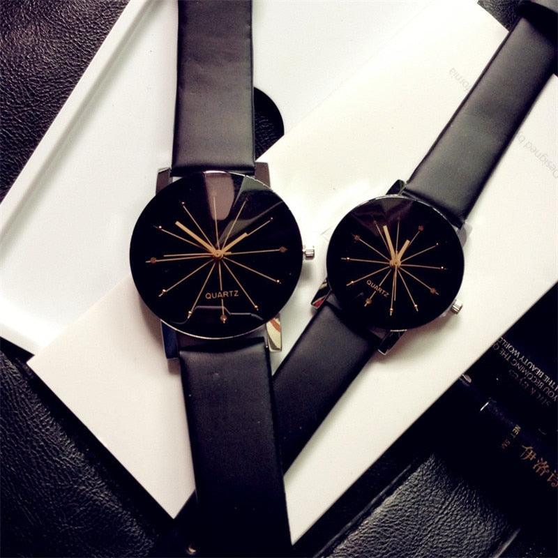 His & Hers Rhinestone Quartz Watch – Leather Strap