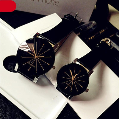 His & Hers Rhinestone Quartz Watch – Leather Strap