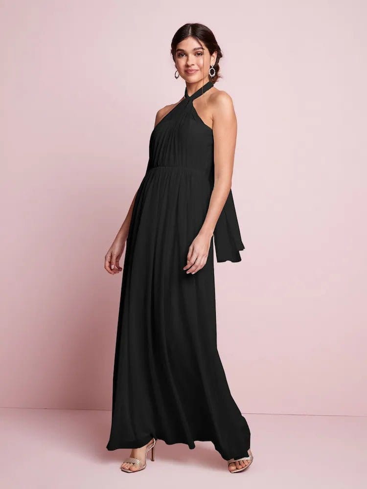 Pleated Solid-Colored Strap Three-Way Dress | Silver Fox Sales
