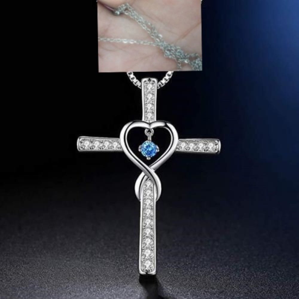 Infinity Love God We Trust Christian Cross Birthstone Crystal Pendant Necklace Colour Gems Zircon Heart | Silver Fox Sales