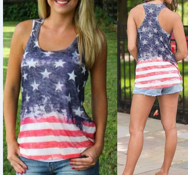 American Flag Print Sleeveless T-shirt | Silver Fox Sales