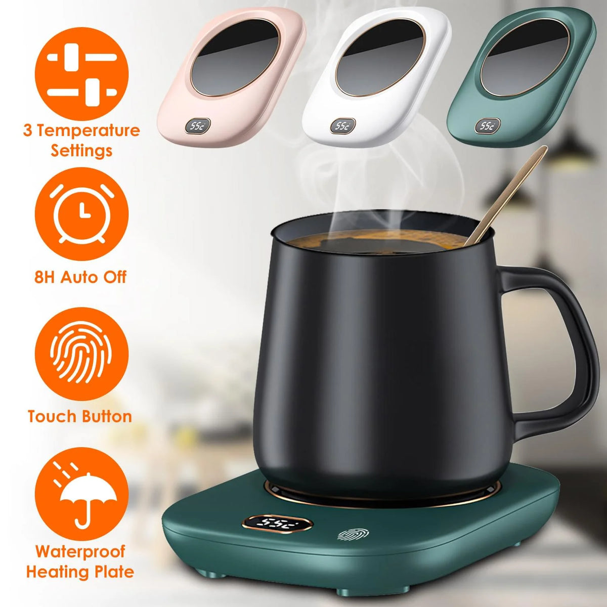 USB Electric Mug Warmer with Auto Shutoff & 3 Heat Settings