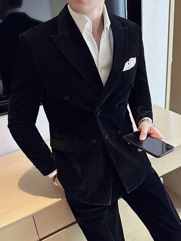Men's Double-Breasted Velvet Two-Piece Suit | Silver Fox Sales
