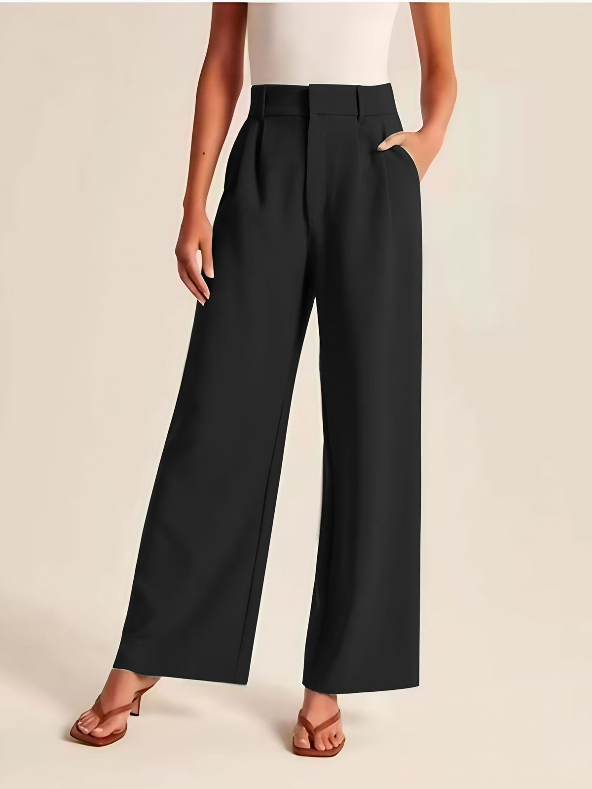 Women's high-waist wide-leg trousers with pockets - view 11