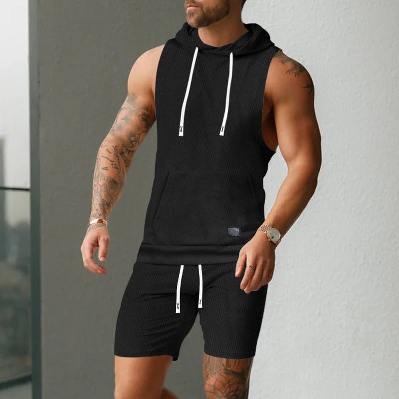 Sleeveless Jacquard-knit Hooded Vest And Shorts Set | Silver Fox Sales
