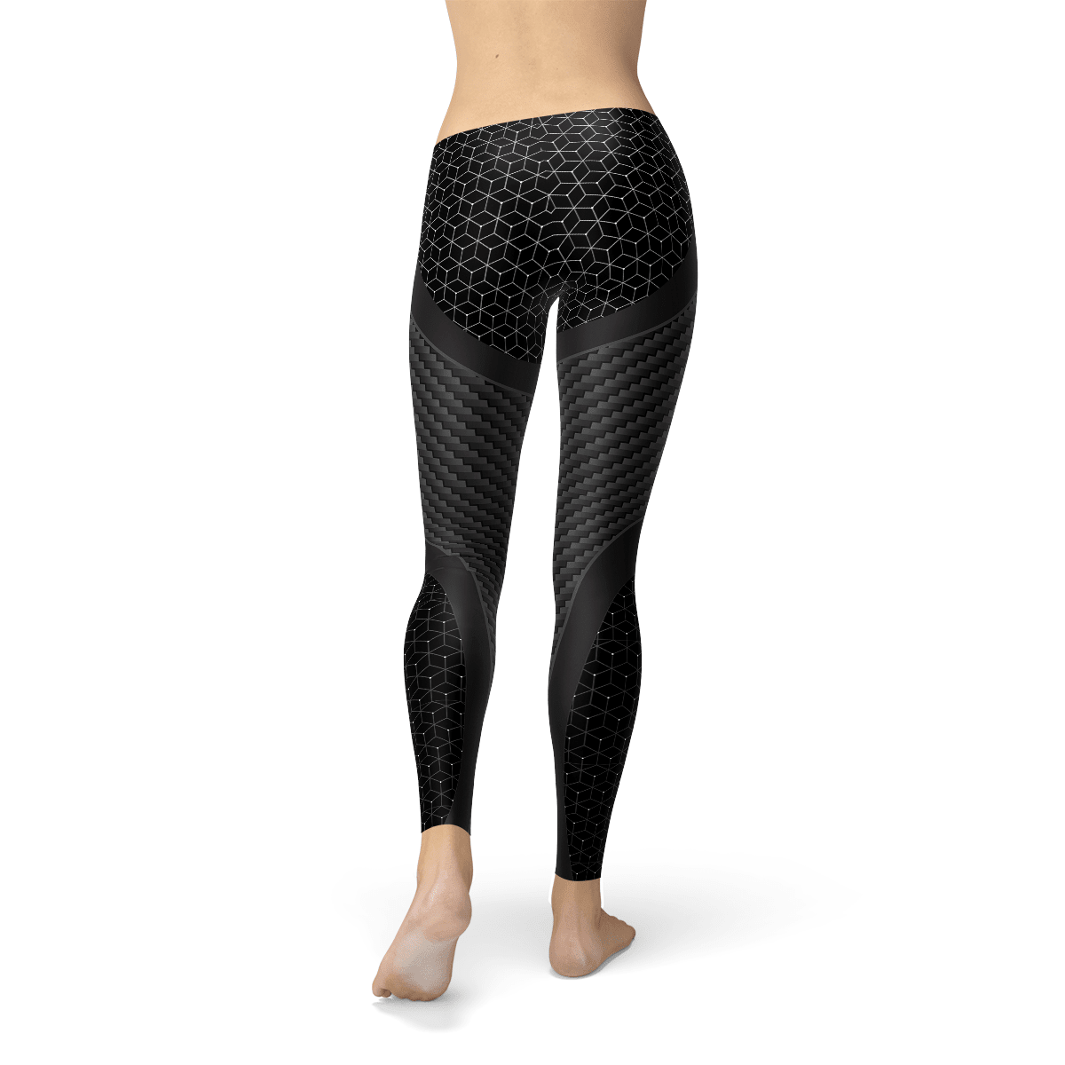 Stylish womens carbon fiber sports leggings showcasing a sleek design and comfortable fit from the back.