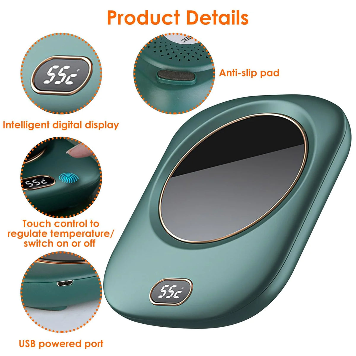 USB Electric Mug Warmer with Auto Shutoff & 3 Heat Settings