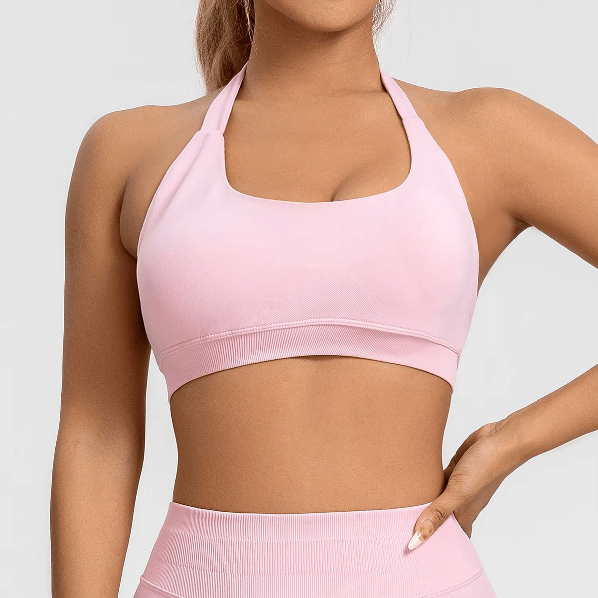 Impact Sports Bra Women Seamless Halter Top High Support Push-Up Open Back Gym Wear Fitness Yoga Workout Underwear