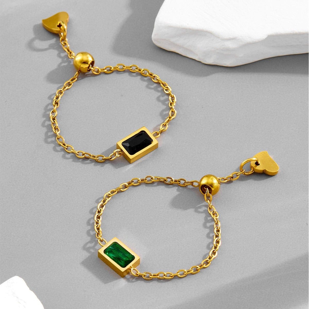 Elegant Green Square-Cut Statement Ring | Silver Fox Sales
