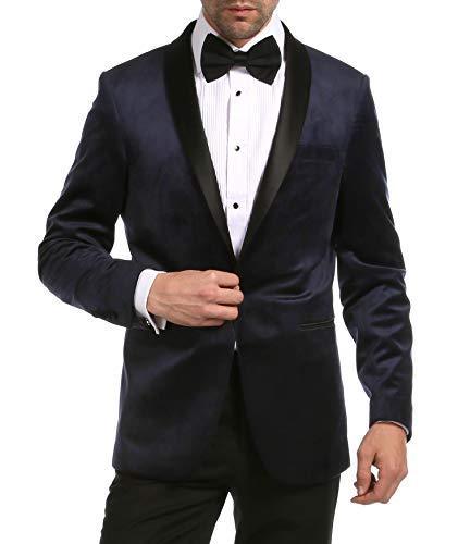 Ferrecci Men's Navy Velvet Tuxedo Jacket – Slim Fit Shawl Lapel Dinner Jacket