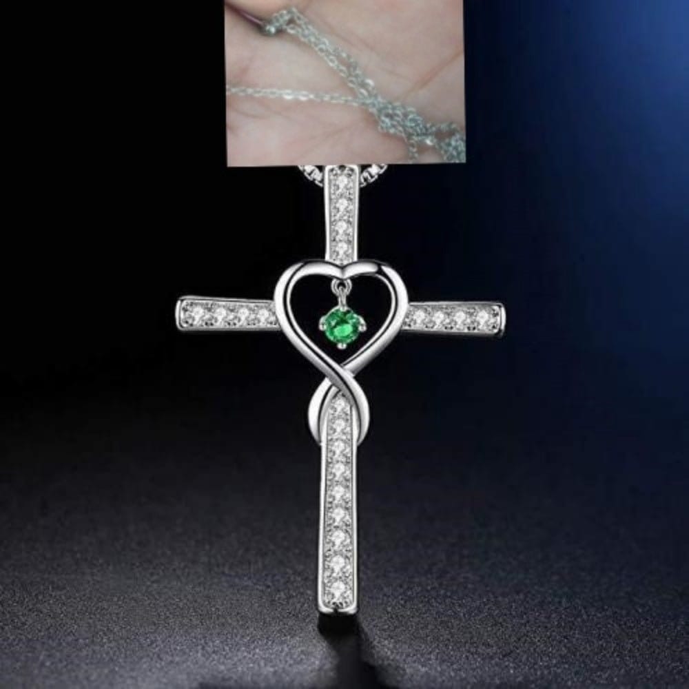 Infinity Love God We Trust Christian Cross Birthstone Crystal Pendant Necklace Colour Gems Zircon Heart | Silver Fox Sales