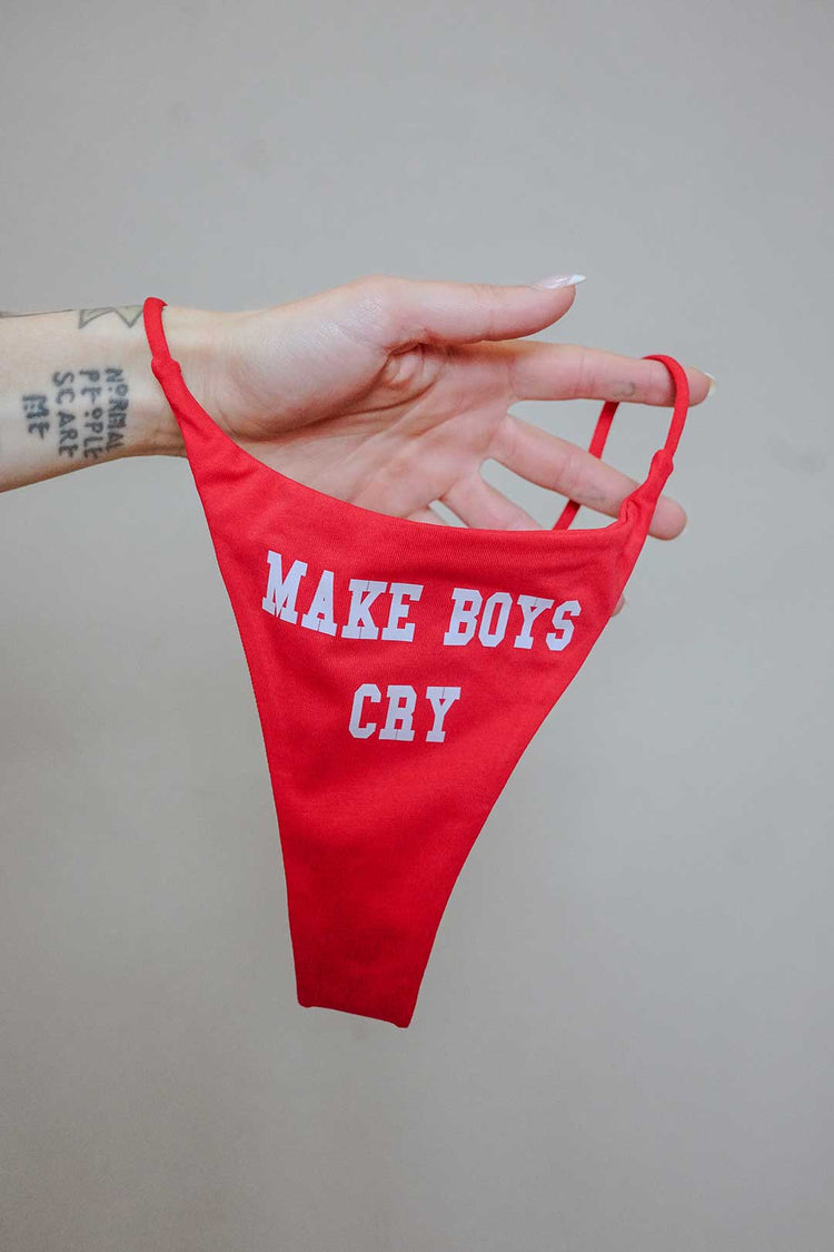 "Make Boys Cry" Thong – Bold Statement Cotton Underwear | Silver Fox Sales