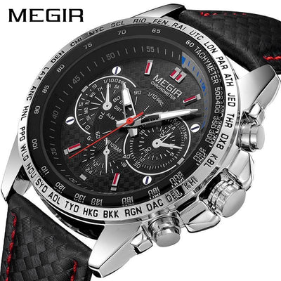 Men's Chronograph-Style Quartz Watch – Luminous Hands, Leather Strap