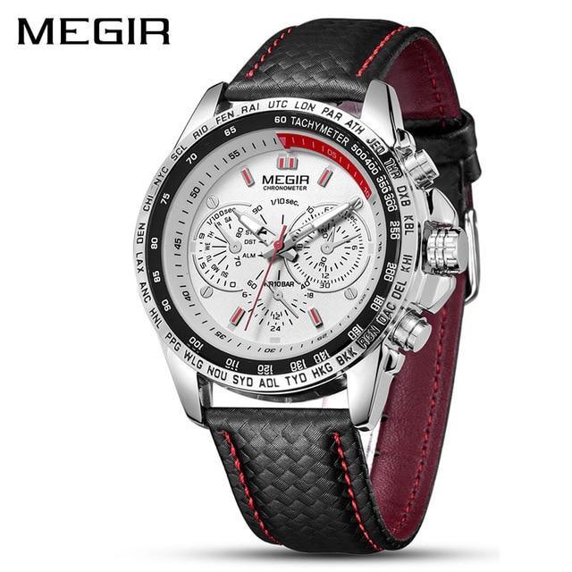 Men's Chronograph-Style Quartz Watch – Luminous Hands, Leather Strap