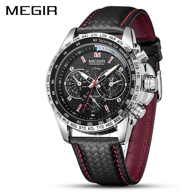 Men's Chronograph-Style Quartz Watch – Luminous Hands, Leather Strap