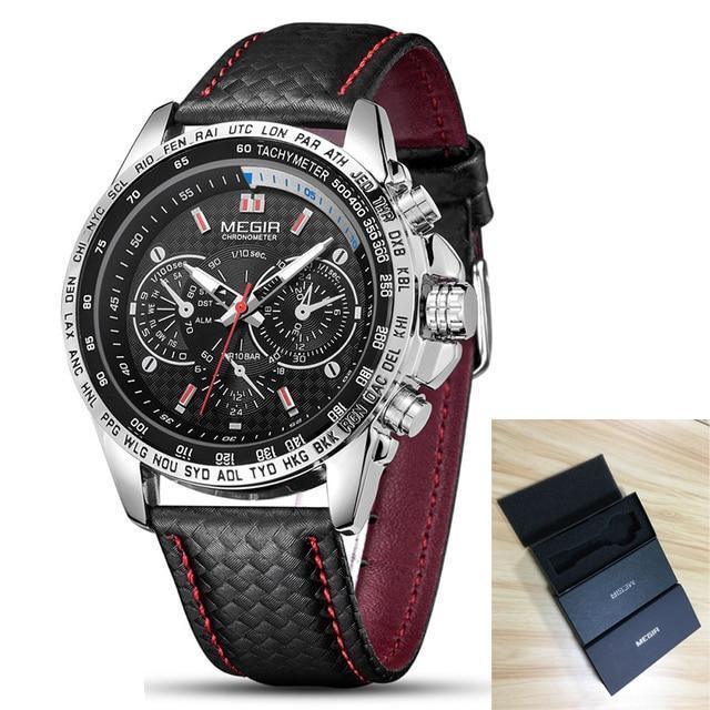 Men's Chronograph-Style Quartz Watch – Luminous Hands, Leather Strap