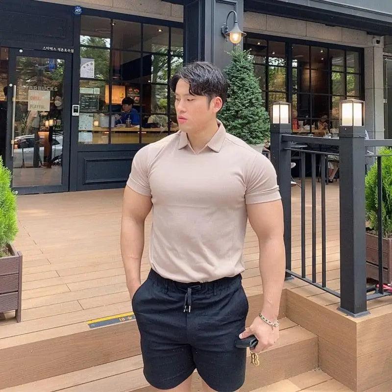 Men Gyms Fitness Modern Short Sleeve T-Shirt Male Bodybuilding Workout Polo Tees Tops Clothes Men's Muscle T-Shirt Plus Size Short Sleeve Polo