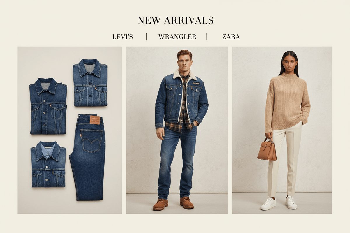 New denim dresses and denim styles from Levi's, Wrangler, and Zara showcased in Silver Fox Sales collection.