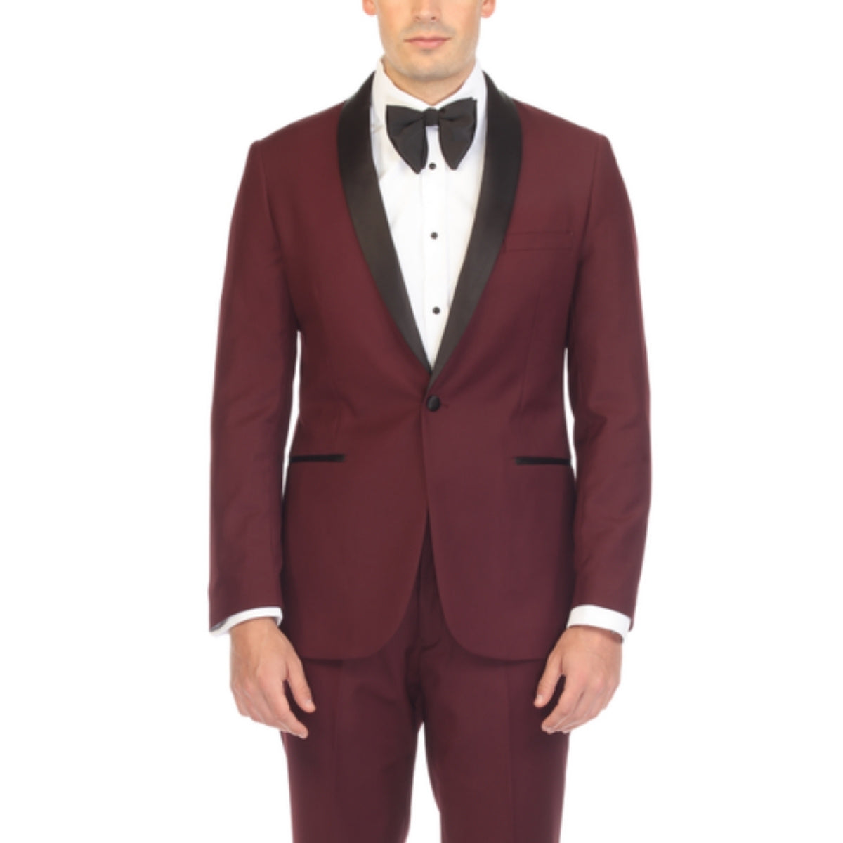 Men's Burgundy Shawl Lapel Tuxedo – Slim Fit 2 Piece Suit | Ferrecci Reno