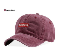 Vintage Washed Blessed Embroidered Baseball Cap in Wine Red, featuring an embroidered dad hat design for a stylish look.