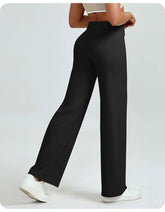 High-Waisted Straight Leg Yoga Pants for Women - Butt Lifting Loose Fit Workout Trousers for a Slimming Effect