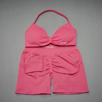 Women 2PCS Fitness Sports Set Lace up Yoga Bra High Waist Short Leggings Seamless Cycling Running Workout Activewear