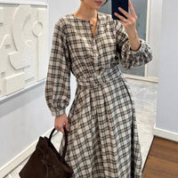 Women's Plaid Print Long Sleeve Dress | Silver Fox Sales