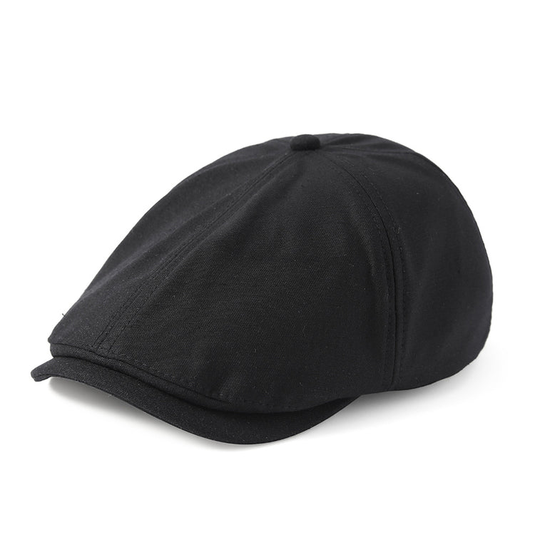 Retro beret cap for men and women, stylish black cotton cap for casual wear and comfort.