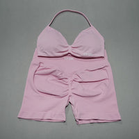 Women 2PCS Fitness Sports Set Lace up Yoga Bra High Waist Short Leggings Seamless Cycling Running Workout Activewear
