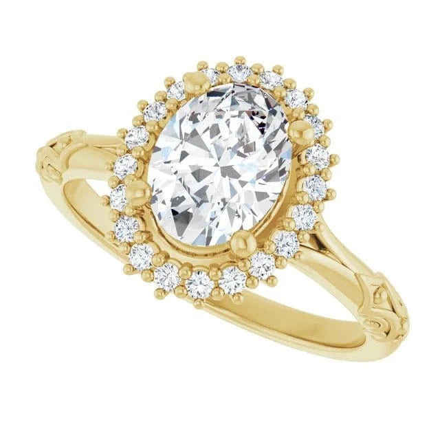Vintage Halo Oval Engagement Ring 14K Yellow Gold | Silver Fox Sales