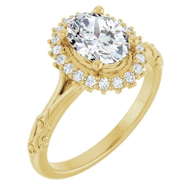 Vintage Halo Oval Engagement Ring 14K Yellow Gold | Silver Fox Sales