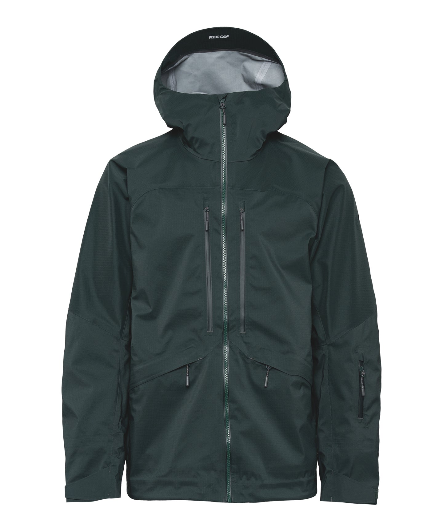 Nomad Jacket in deep forest color, a durable mountain jacket perfect for tough outdoor conditions.