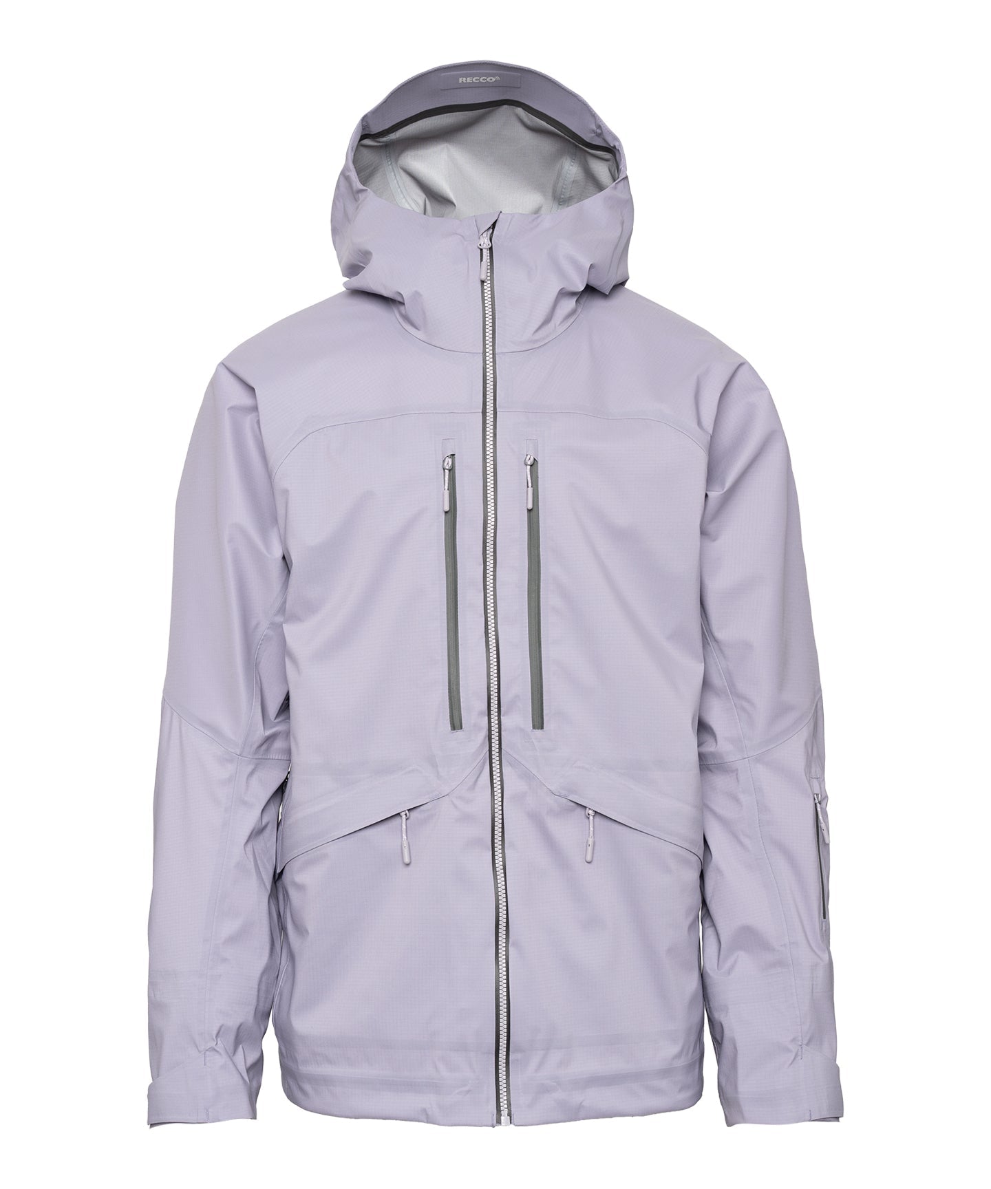 Durable outdoor jacket in light purple color, designed for high performance in harsh weather conditions.