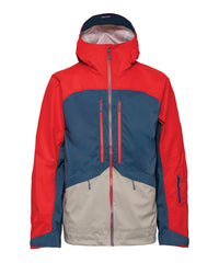 Nomad Jacket in red and blue, a durable outdoor jacket perfect for harsh mountain conditions.