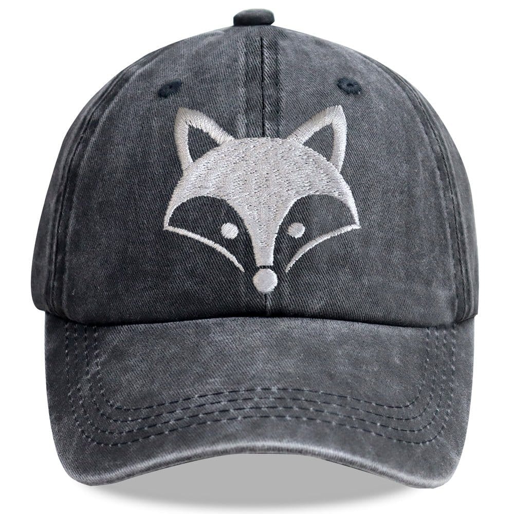 2pcs fox embroidered baseball cap featuring a vintage washed design with a charming fox face.