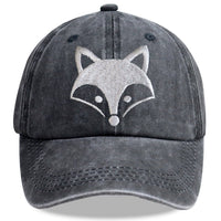2pcs fox embroidered baseball cap featuring a vintage washed design with a charming fox face.