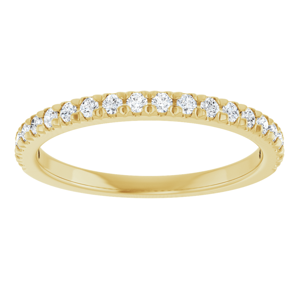 diamond anniversary band featuring round diamonds set in 14K yellow gold, symbolizing eternal love and elegance.