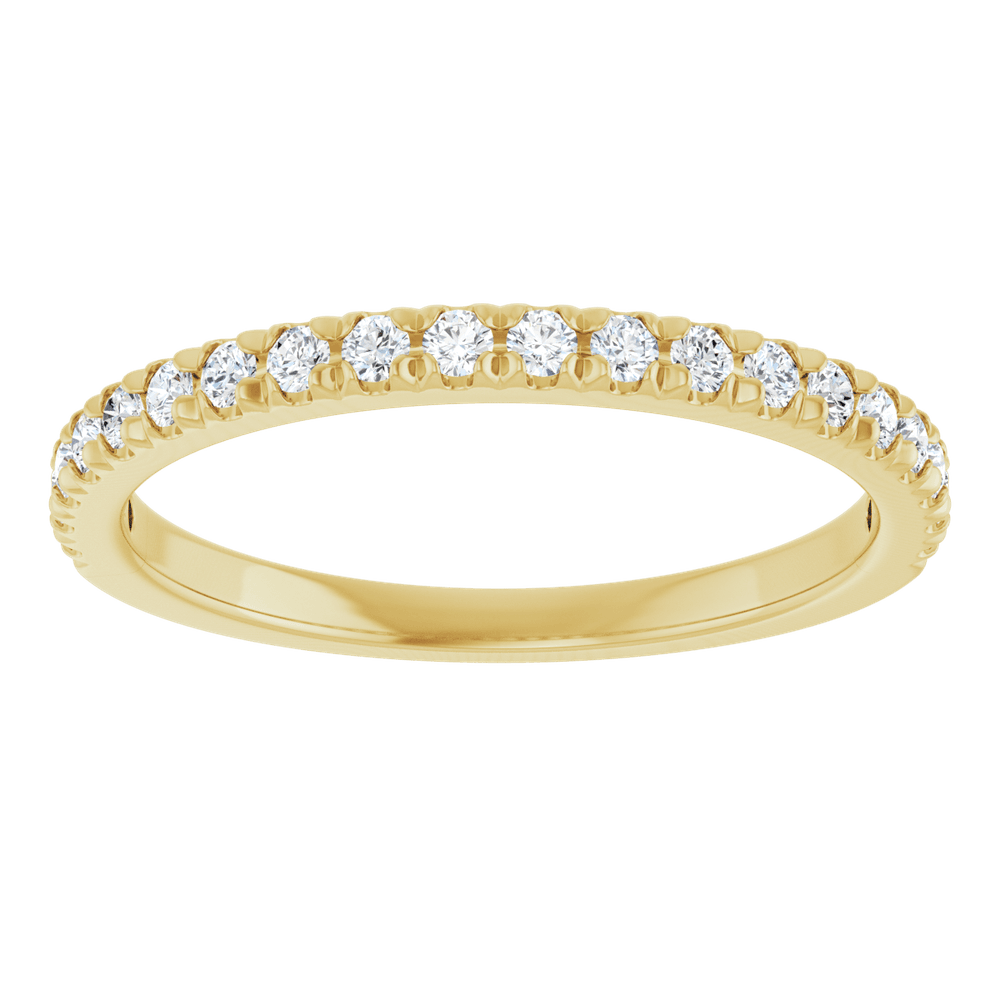 diamond anniversary band featuring round diamonds set in 14K yellow gold, symbolizing eternal love and elegance.