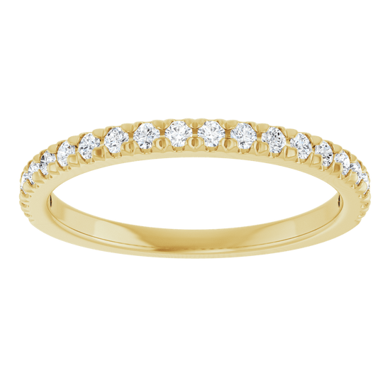 diamond anniversary band featuring round diamonds set in 14K yellow gold, symbolizing eternal love and elegance.