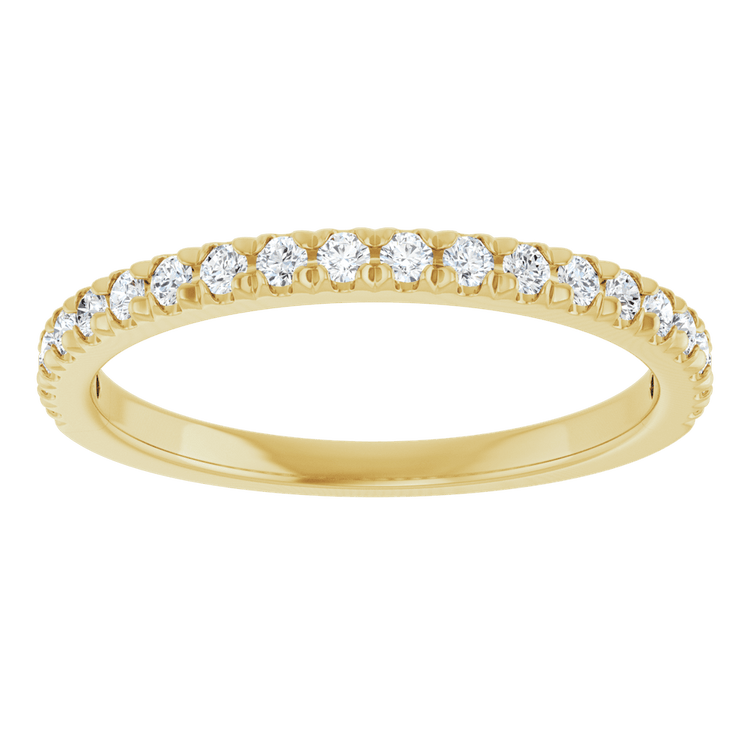diamond anniversary band featuring round diamonds set in 14K yellow gold, symbolizing eternal love and elegance.