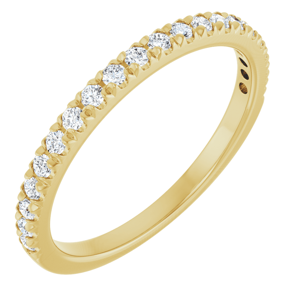 diamond anniversary band featuring round natural diamonds in 14K yellow gold, symbolizing eternal love.