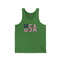 USA flag tank top in Leaf green, unisex patriotic sleeveless shirt