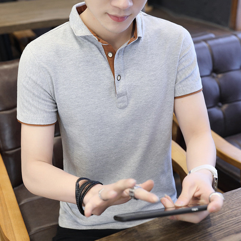 Men's short-sleeve contrast-trim polo shirt in Grey & Coffee