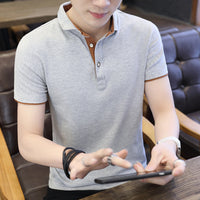 Men's short-sleeve contrast-trim polo shirt in Grey & Coffee
