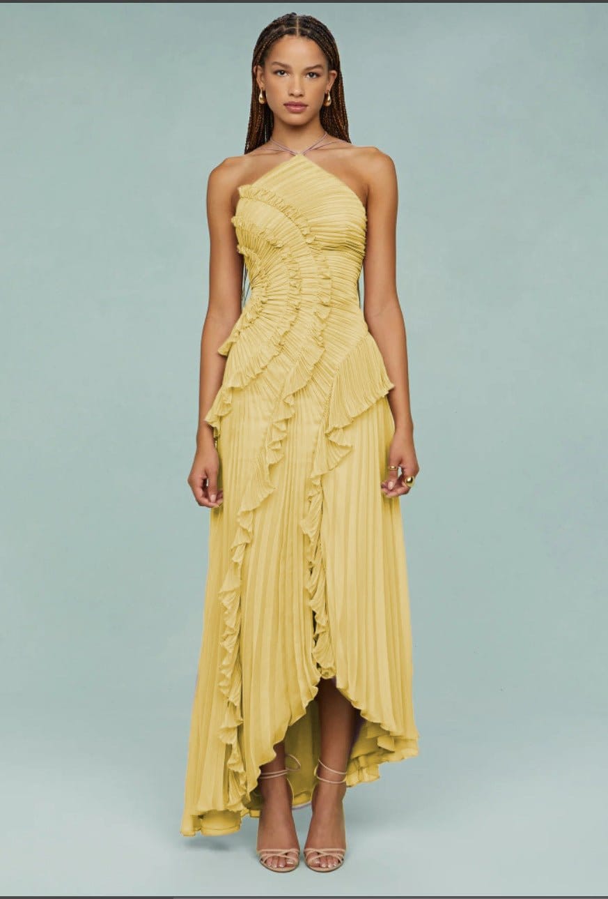 Ruffled Pleated Halterneck Dress Summer Irregular Hem Dresses Party Club Evening Gown Clothing | Silver Fox Sales