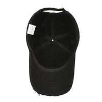 Interior view of black vintage baseball cap for men showcasing adjustable fit and stitching details.