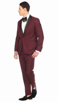 Men's Burgundy Shawl Lapel Tuxedo – Slim Fit 2 Piece Suit | Ferrecci Reno