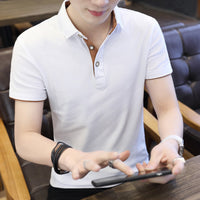 Men's short-sleeve contrast-trim polo shirt in White & Coffee