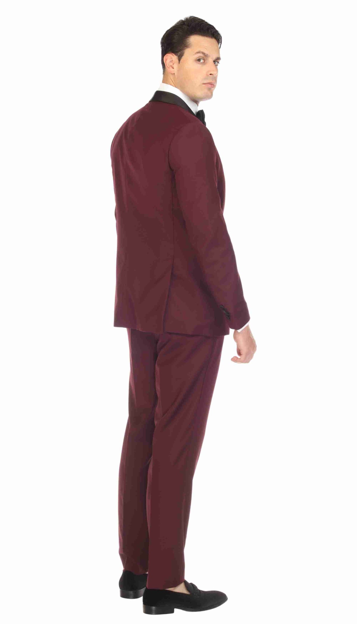 Men's Burgundy Shawl Lapel Tuxedo – Slim Fit 2 Piece Suit | Ferrecci Reno