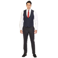 Navy double breasted vest set worn with dress shirt – view 3